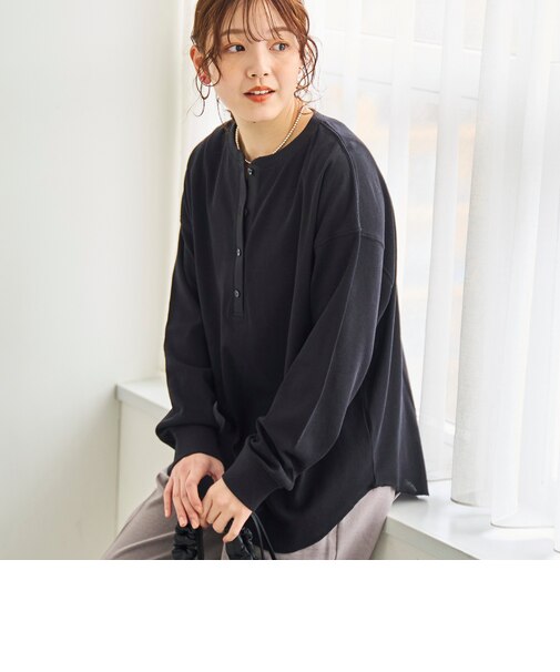 シアーワッフル ヘンリーネックロンT