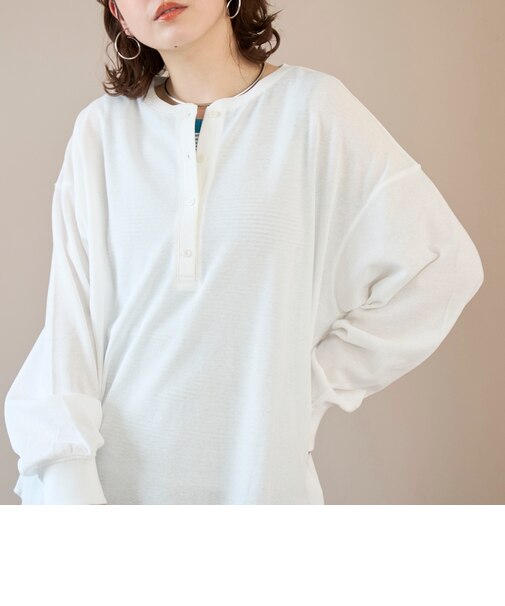 シアーワッフル ヘンリーネックロンT
