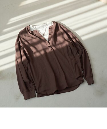 シアーワッフル ヘンリーネックロンT