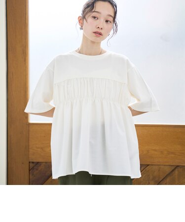 布帛ドッキング 切替ギャザーTシャツ