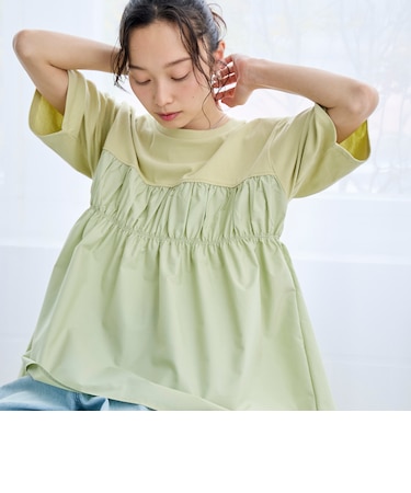 布帛ドッキング 切替ギャザーTシャツ