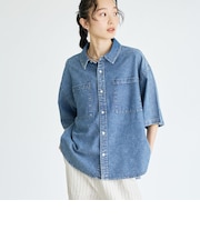 【WEB先行販売】コットンレーヨンデニム半袖シャツ