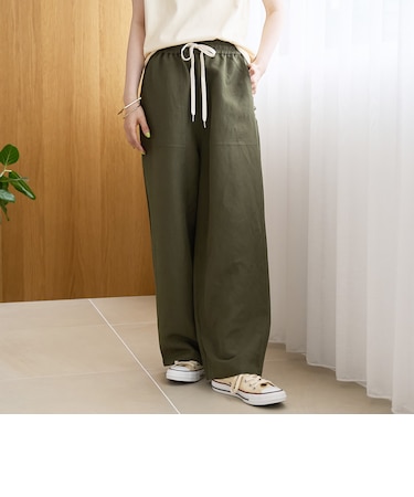 【接触冷感】リネンレーヨン ベイカーワイドパンツ（WEB限定サイズあり）