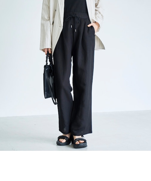 【接触冷感】リネンレーヨン ワイドストレートパンツ(WEB限定サイズあり)