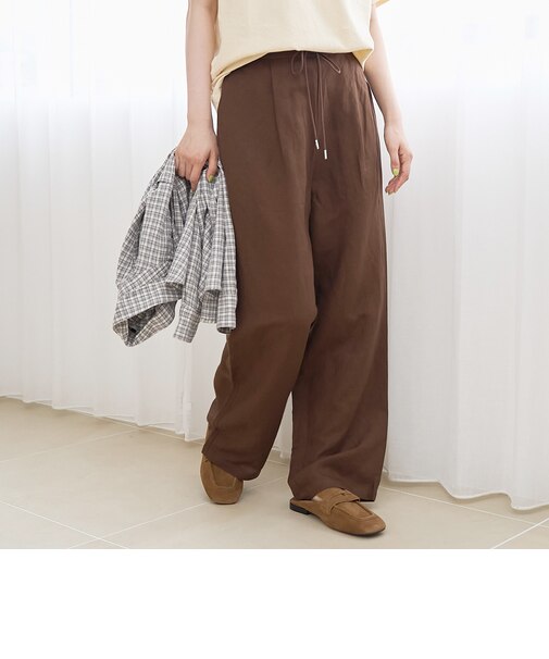 【接触冷感】リネンレーヨン ワイドストレートパンツ（WEB限定サイズあり）