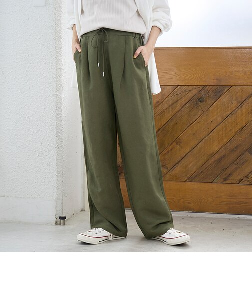 【接触冷感】リネンレーヨン ワイドストレートパンツ（WEB限定サイズあり）