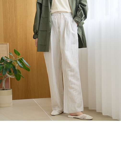 【接触冷感】リネンレーヨン ワイドストレートパンツ(WEB限定サイズあり)