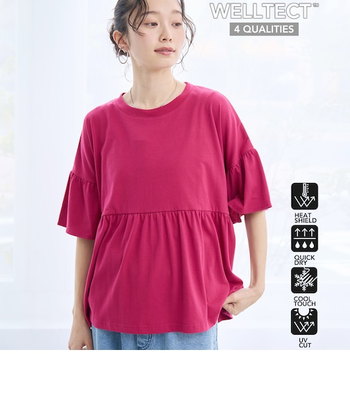 【UVカット・接触冷感】WELLTECT USAコットン  ペプラムフリル プルオーバー