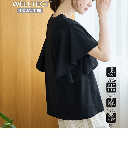 【UVカット・接触冷感】WELLTECT USAコットン フレアスリーブ Tシャツ