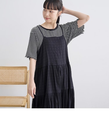 チェックジャガードティアードキャミワンピース（ブラック）