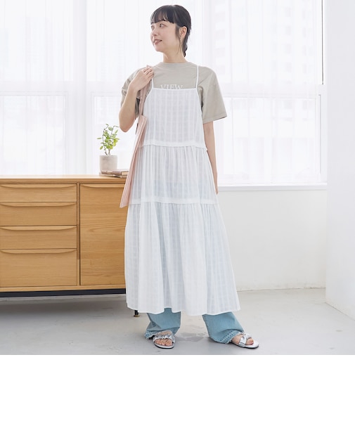 チャックジャガードティアードキャミワンピース（オフホワイト）