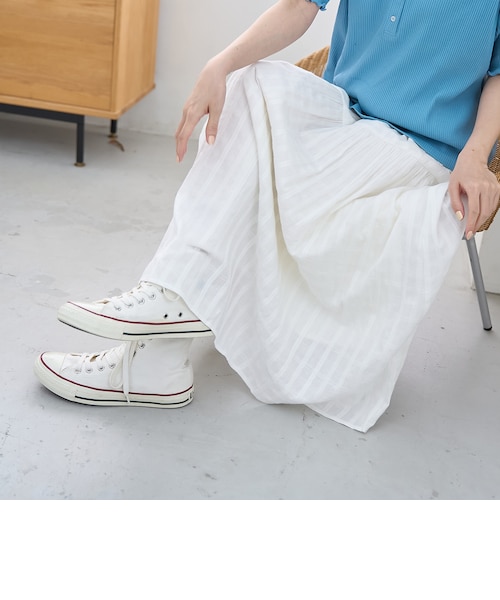 R&D.M.Co- ガーゼリネン ホワイト　スカート リネン混 ポケット付きスカート、 ナチュラル感と艶やかさがMIXされた