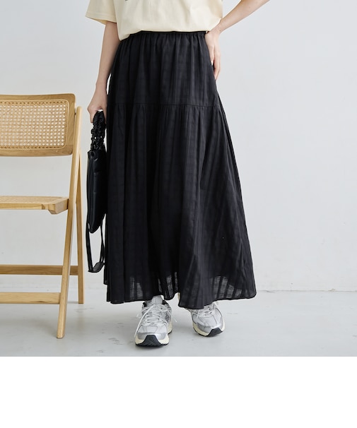 チェックジャガードティアードスカート（ブラック）