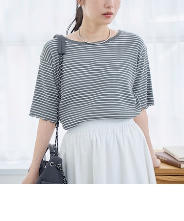 メロークルーネック リブ半袖ゆるTシャツ