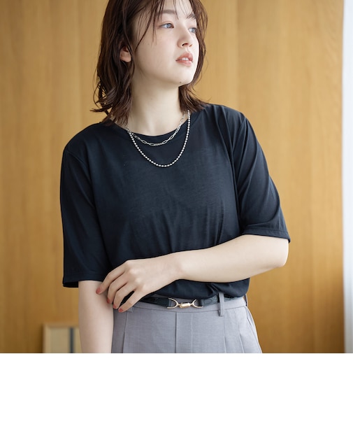 コットンナイロンシアークルー半袖Tシャツ