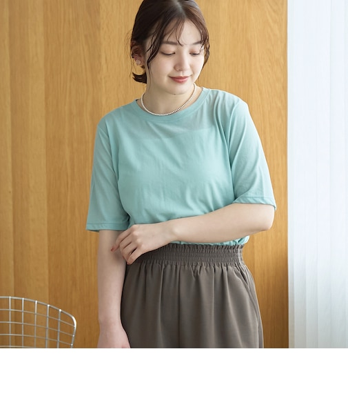 コットンナイロンシアークルー半袖Tシャツ
