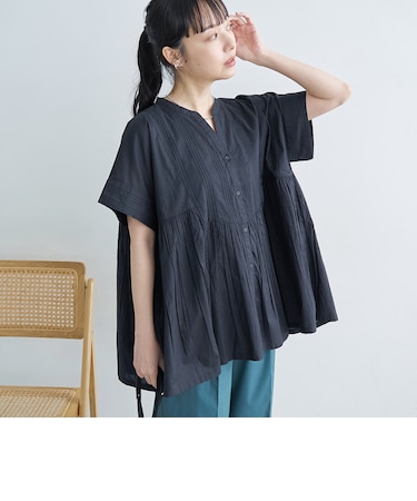 【MARKET（マーケット）】スキッパーピンタックブラウス（インフルエンサー紹介アイテム）