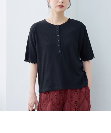 メローヘンリーネック リブ半袖ゆるTシャツ