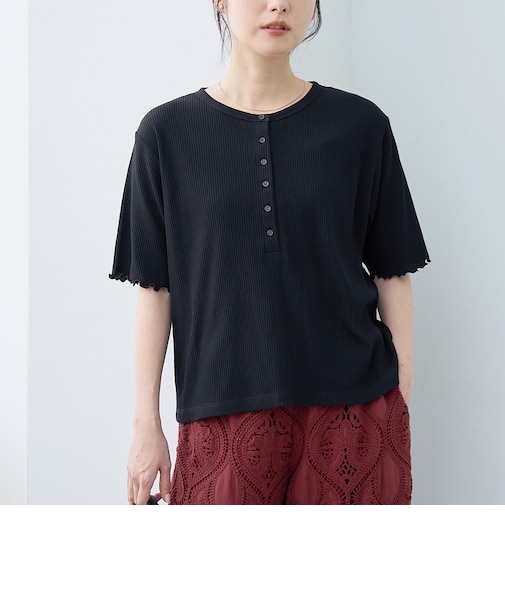メローヘンリーネック リブ半袖ゆるTシャツ