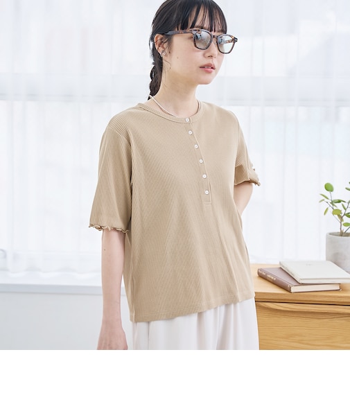 メローヘンリーネック リブ半袖ゆるTシャツ