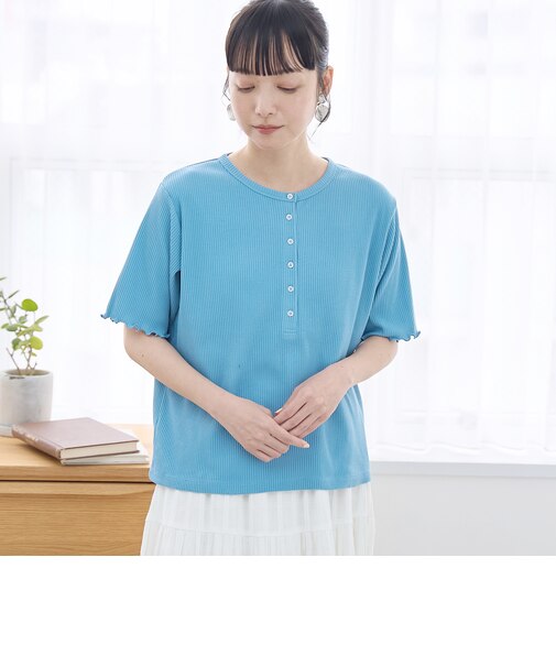 メローヘンリーネック リブ半袖ゆるTシャツ