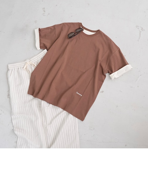 袖裏配色 ロゴ刺繍Tシャツ