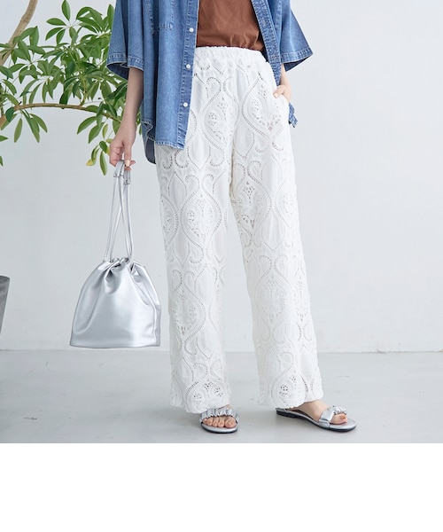 モチーフ刺繍レース イージーワイドパンツ|コーエンの通販|&mall モチーフ刺繍レース イージーワイドパンツ|コーエンの通販|&mall
