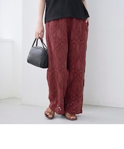 モチーフ刺繍レース イージーワイドパンツ