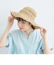 つば広 リボンつき雑材ハット