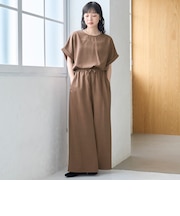 【再入荷/新色登場】【接触冷感/UVカット/セットアイテム】リネンタッチTブラウスセットアップ