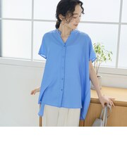 ポリエステルボイル ピンタックフレンチスリーブシャツ