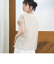 チビロゴ刺繍 オーガンジーシアーオーバーフレンチスリーブカットソー