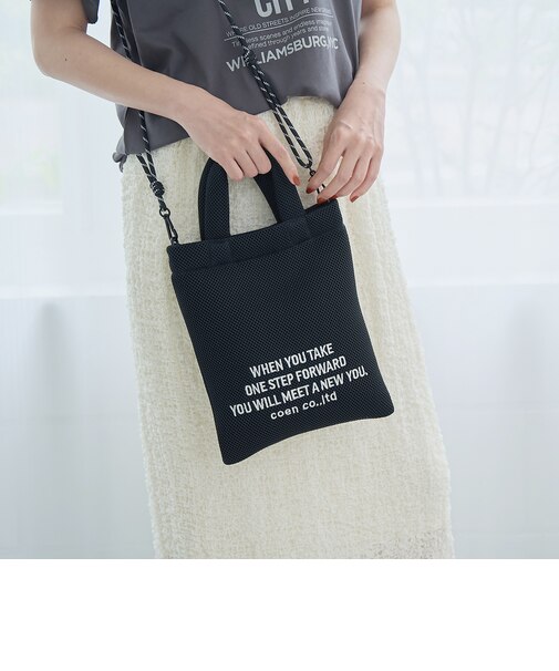 ロゴ刺繍 メッシュパフ2wayショルダーバッグ