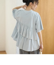 布帛ドッキング ピグメントフリルTシャツ
