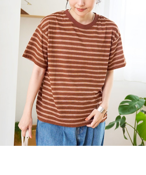 【meer.】ボーダーコンパクトTシャツ　ブラウン シアーマルチボーダーTシャツ｜コーエンの通販｜&mall（アンドモール