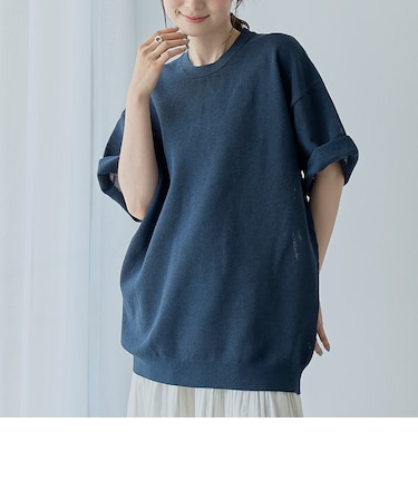 ポリメッシュニットクルーネックプルオーバー