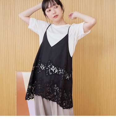 刺繍レース Aラインキャミソールビスチェ