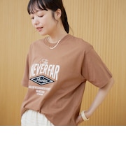 フラワーワッフル刺繍 ロゴプリントゆるTシャツ