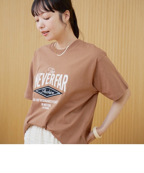 フラワーワッフル刺繍 ロゴプリントゆるTシャツ