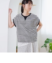 スラブボーダー フレンチスリーブTシャツ