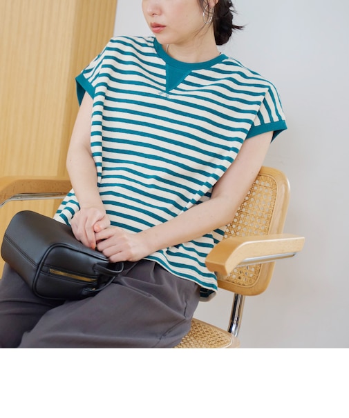 スラブボーダー フレンチスリーブTシャツ
