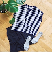 スラブボーダー フレンチスリーブTシャツ