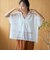 裾刺繍レース スキッパーシアーバンドカラーブラウス