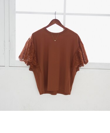 カットワークレース 袖切替デザインTシャツ