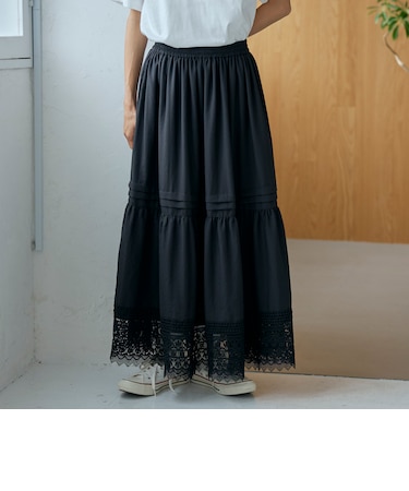 裾レース刺繍ティアードスカート