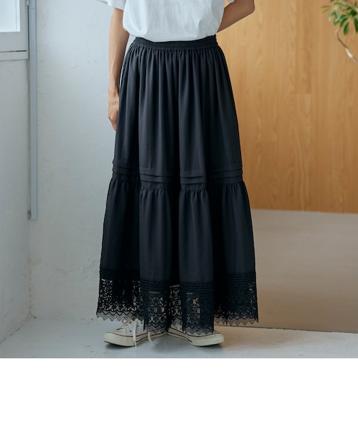 裾レース刺繍ティアードスカート