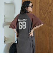 【汗染み軽減】アソートナンバリングロゴプリント ラグランTシャツワンピース
