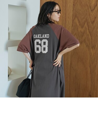 【汗染み軽減】アソートナンバリングロゴプリント ラグランTシャツワンピース