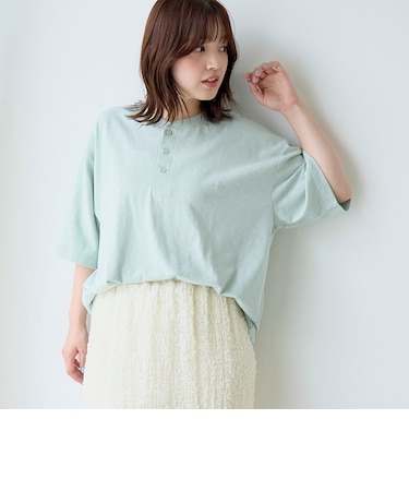 スラブ天竺ヘンリーネック半袖Tシャツ
