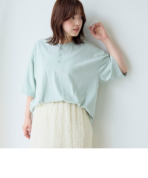 スラブ天竺ヘンリーネック半袖Tシャツ